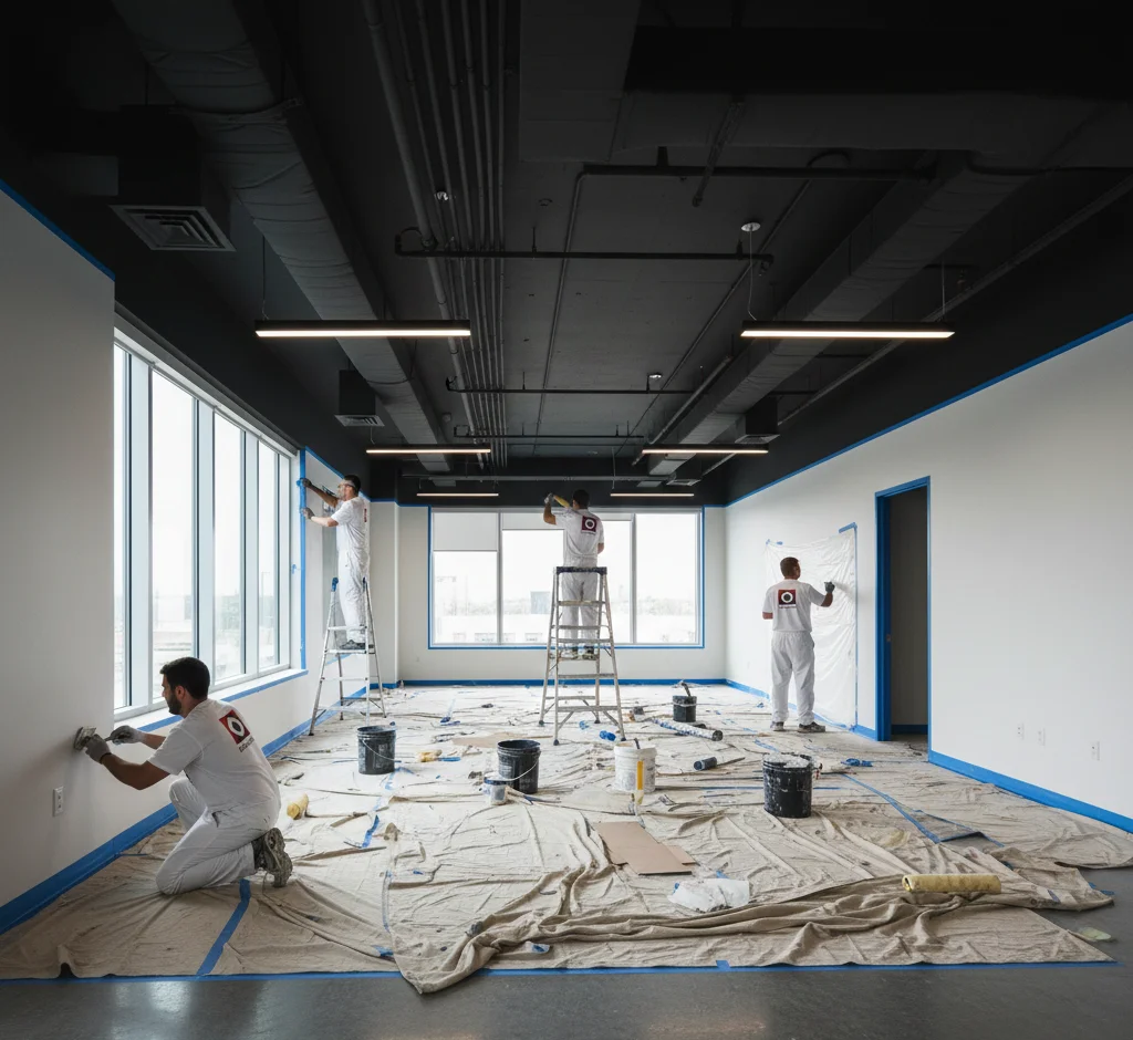 Painter prepping interior commercial space.