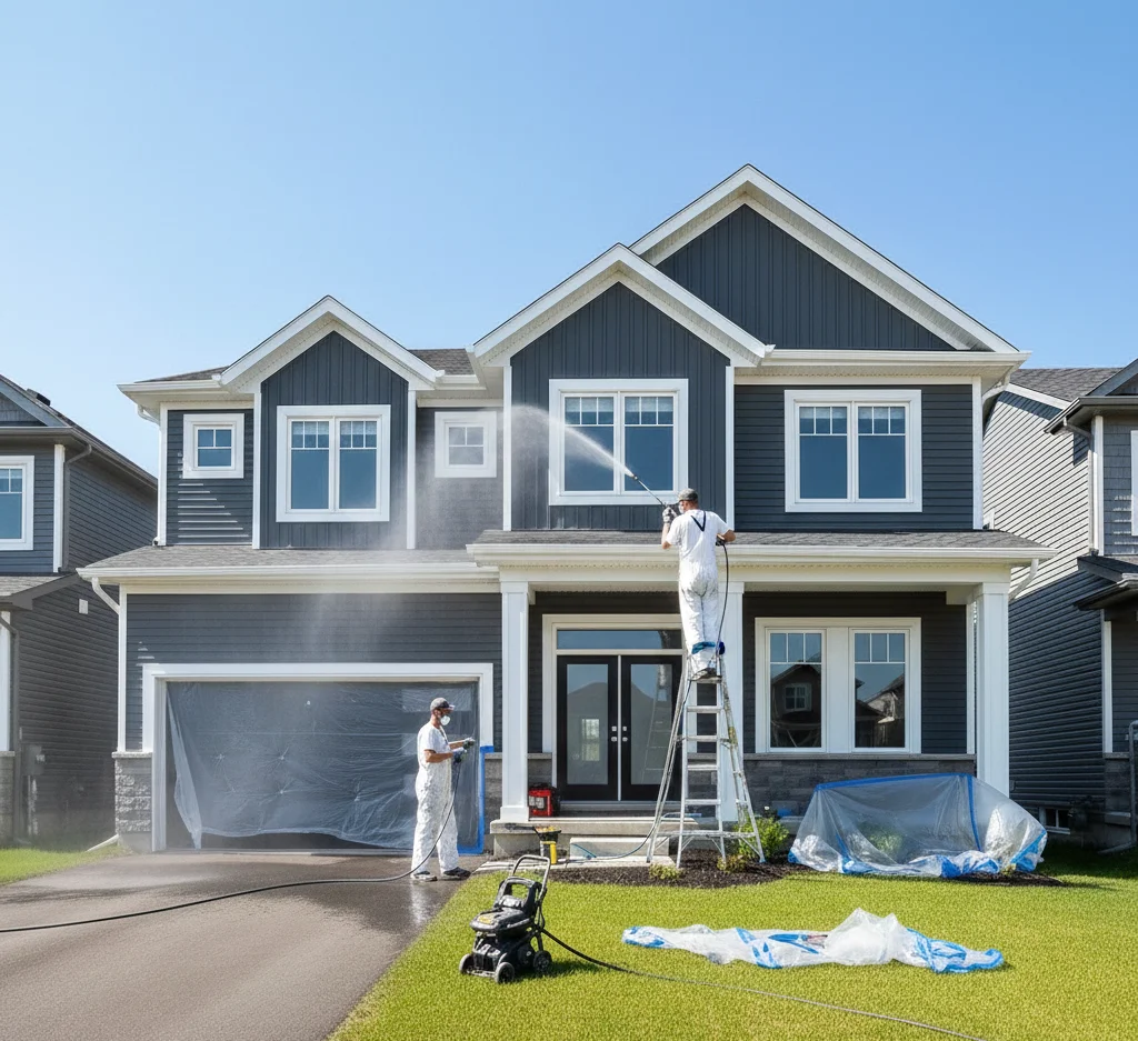 Exterior painting preparation on a home in Gloucester.