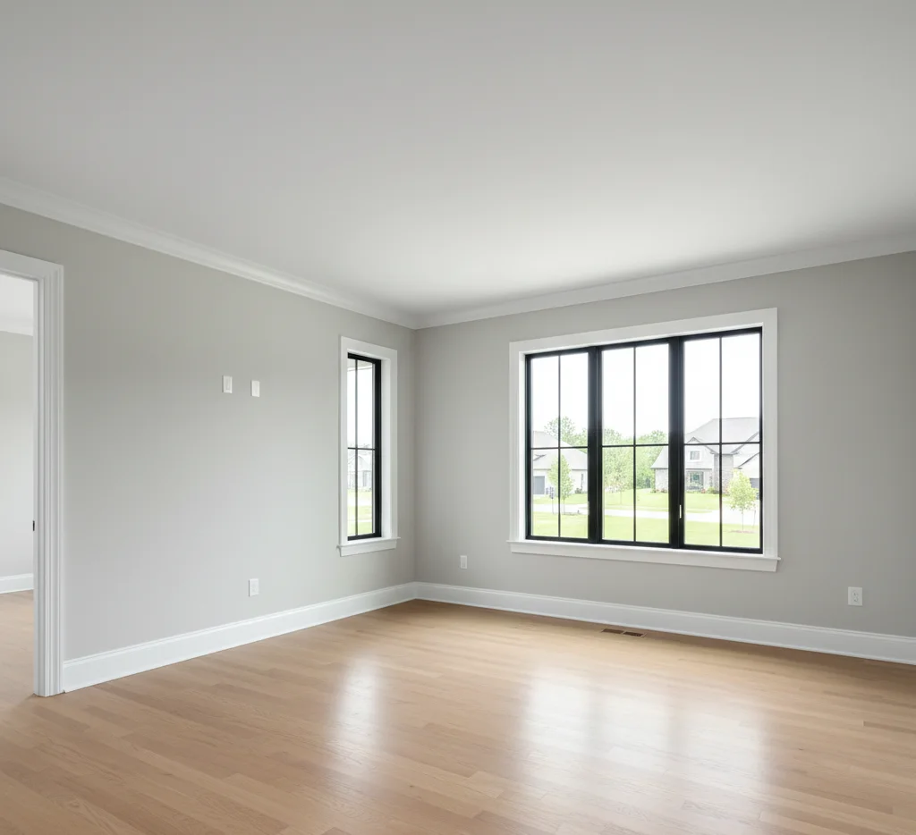 Completed new build interior with smooth painted surfaces.