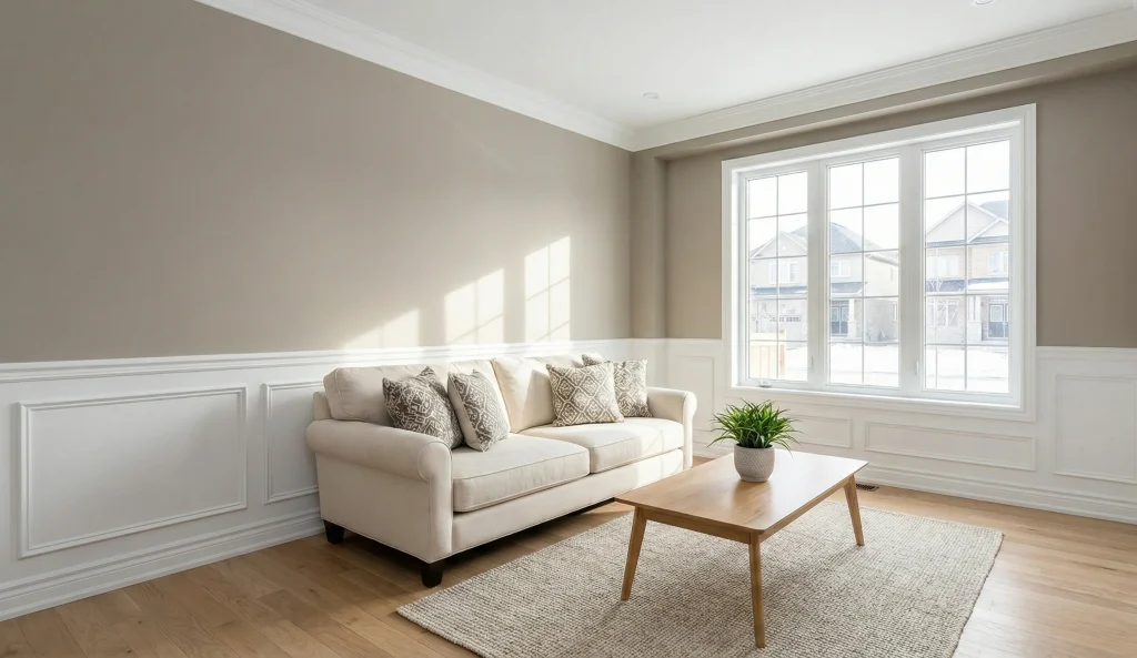Freshly painted living room interior in a Barrhaven home with smooth wall finish.