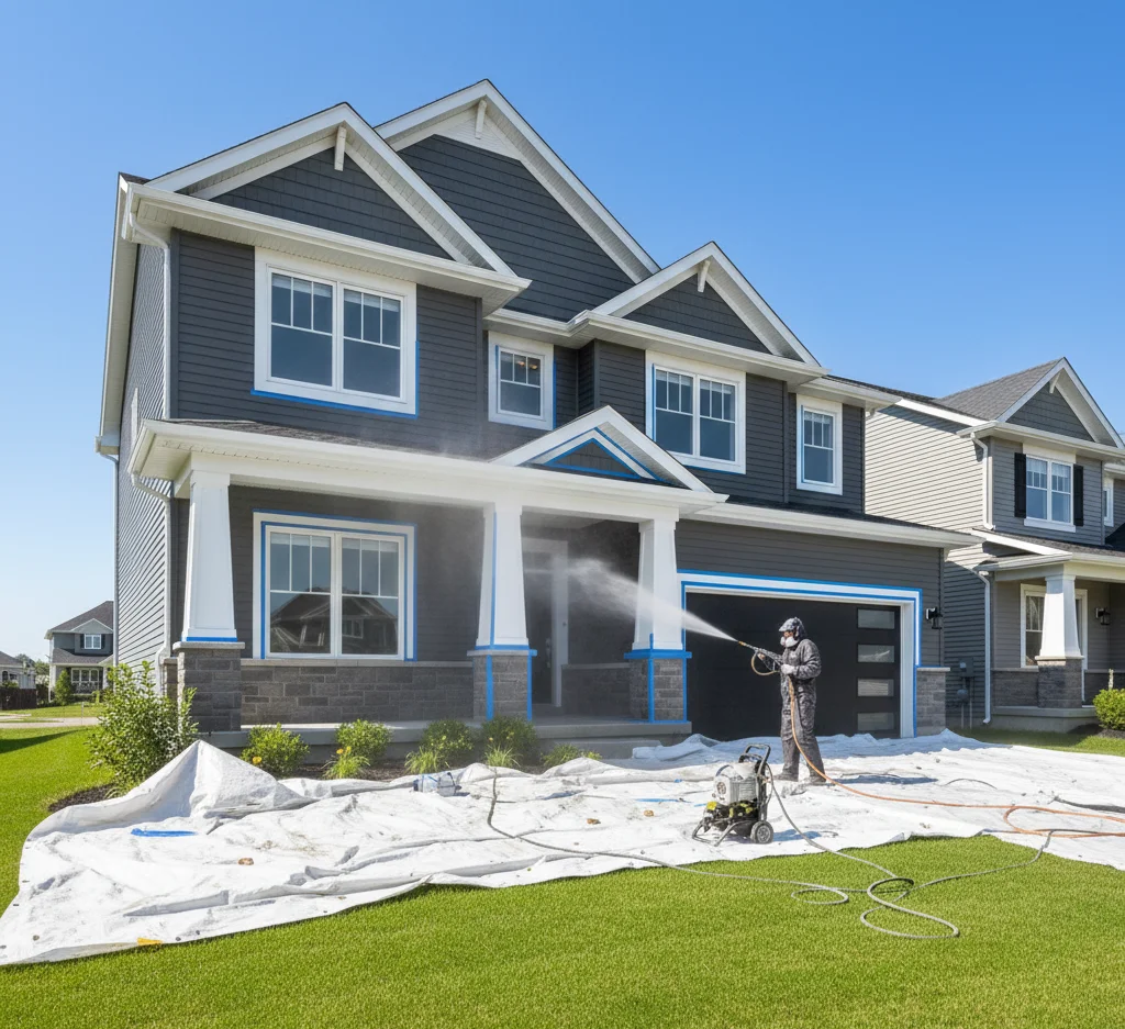 Exterior painting preparation on a Westboro home.